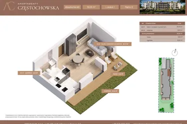 Rzut - Mieszkanie na sprzedaż 1 pokój o powierzchni 33,26 m² - numer 2 w Apartamenty Częstochowska