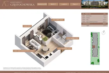 Rzut - Mieszkanie na sprzedaż 2 pokoje o powierzchni 38,48 m² - numer 26 w Apartamenty Częstochowska