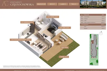 Rzut - Mieszkanie na sprzedaż 2 pokoje o powierzchni 45,54 m² - numer 9 w Apartamenty Częstochowska