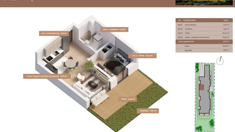 Rzut - Mieszkanie na sprzedaż 2 pokoje o powierzchni 41,19 m² - numer 8 w Apartamenty Częstochowska