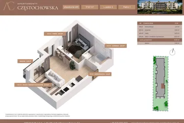 Rzut - Mieszkanie na sprzedaż 2 pokoje o powierzchni 37,87 m² - numer 10 w Apartamenty Częstochowska