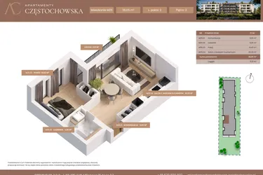 Rzut - Mieszkanie na sprzedaż 2 pokoje o powierzchni 38,05 m² - numer 25 w Apartamenty Częstochowska