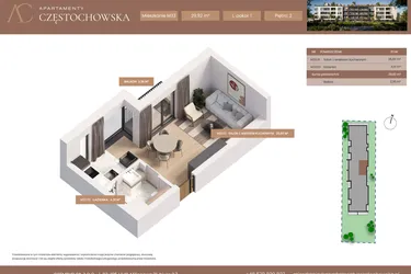 Rzut - Mieszkanie na sprzedaż 1 pokój o powierzchni 29,92 m² - numer 33 w Apartamenty Częstochowska