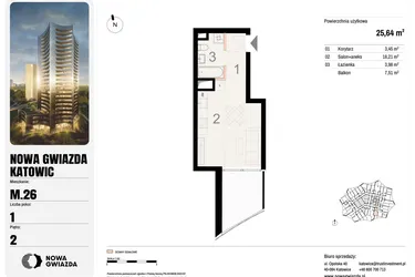 Rzut - Mieszkanie na sprzedaż 1 pokój o powierzchni 25,64 m² - numer M.26 w Nowa Gwiazda