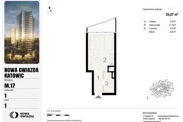 Rzut - Mieszkanie na sprzedaż 1 pokój o powierzchni 25,07 m² - numer M.17 w Nowa Gwiazda