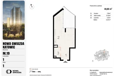 Rzut - Mieszkanie na sprzedaż 1 pokój o powierzchni 49,8 m² - numer M.19 w Nowa Gwiazda