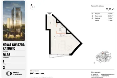 Rzut - Mieszkanie na sprzedaż 1 pokój o powierzchni 33,05 m² - numer M.38 w Nowa Gwiazda