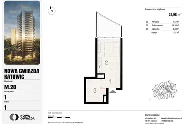 Rzut - Mieszkanie na sprzedaż 1 pokój o powierzchni 25,98 m² - numer M.20 w Nowa Gwiazda