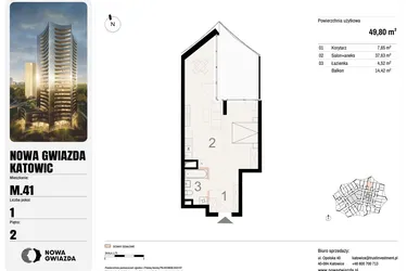 Rzut - Mieszkanie na sprzedaż 1 pokój o powierzchni 49,8 m² - numer M.41 w Nowa Gwiazda