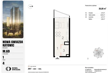 Rzut - Mieszkanie na sprzedaż 1 pokój o powierzchni 26,8 m² - numer M.69 w Nowa Gwiazda