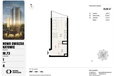 Rzut - Mieszkanie na sprzedaż 1 pokój o powierzchni 25,9 m² - numer M.73 w Nowa Gwiazda