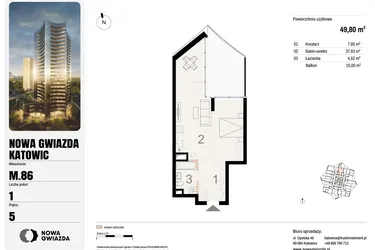 Rzut - Mieszkanie na sprzedaż 1 pokój o powierzchni 49,8 m² - numer M.86 w Nowa Gwiazda