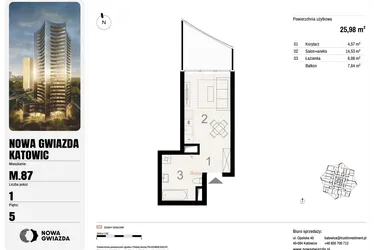 Rzut - Mieszkanie na sprzedaż 1 pokój o powierzchni 25,98 m² - numer M.87 w Nowa Gwiazda