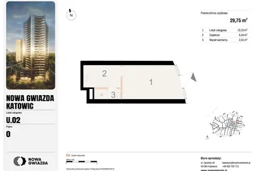 Rzut - Lokal użytkowy na sprzedaż 1 pokój o powierzchni 29,75 m² - numer U.02 w Nowa Gwiazda
