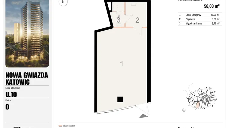 Rzut - Lokal użytkowy na sprzedaż 1 pokój o powierzchni 58,03 m² - numer U.10 w Nowa Gwiazda