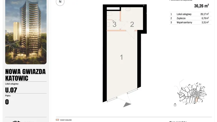 Rzut - Lokal użytkowy na sprzedaż 1 pokój o powierzchni 36,26 m² - numer U.07 w Nowa Gwiazda