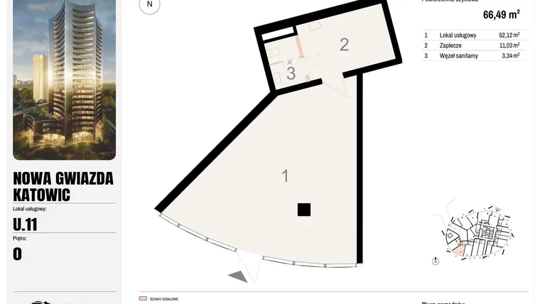 Rzut - Lokal użytkowy na sprzedaż 1 pokój o powierzchni 66,49 m² - numer U.11 w Nowa Gwiazda