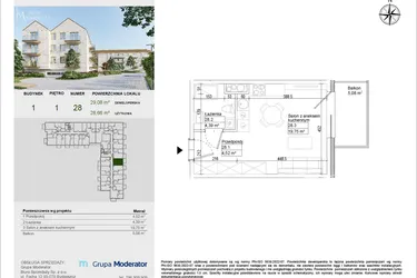 Rzut - Mieszkanie na sprzedaż 1 pokój o powierzchni 28,66 m² - numer A28 w Aleja Mickiewicza