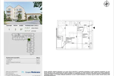 Rzut - Mieszkanie na sprzedaż 1 pokój o powierzchni 26,71 m² - numer A37 w Aleja Mickiewicza