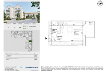Rzut - Mieszkanie na sprzedaż 1 pokój o powierzchni 28,66 m² - numer A58 w Aleja Mickiewicza