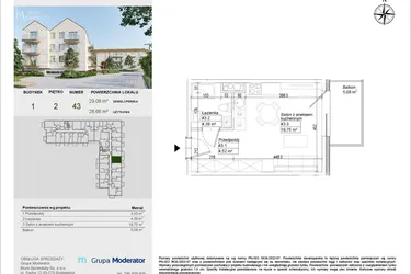 Rzut - Mieszkanie na sprzedaż 1 pokój o powierzchni 28,66 m² - numer A43 w Aleja Mickiewicza