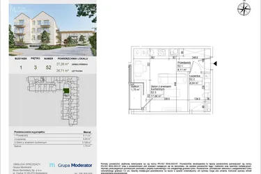 Rzut - Mieszkanie na sprzedaż 1 pokój o powierzchni 26,71 m² - numer A52 w Aleja Mickiewicza