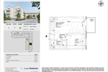 Rzut - Mieszkanie na sprzedaż 2 pokoje o powierzchni 38,38 m² - numer A29 w Aleja Mickiewicza