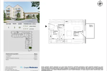 Rzut - Mieszkanie na sprzedaż 1 pokój o powierzchni 27,37 m² - numer A61 w Aleja Mickiewicza