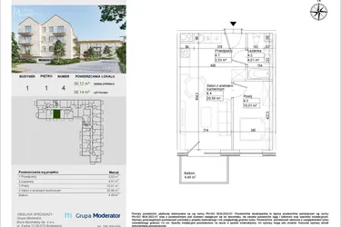 Rzut - Mieszkanie na sprzedaż 2 pokoje o powierzchni 38,14 m² - numer A4 w Aleja Mickiewicza