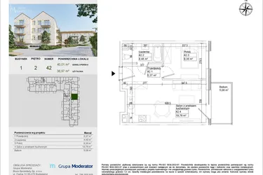 Rzut - Mieszkanie na sprzedaż 2 pokoje o powierzchni 38,97 m² - numer A42 w Aleja Mickiewicza