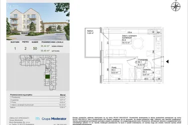 Rzut - Mieszkanie na sprzedaż 2 pokoje o powierzchni 35,45 m² - numer A50 w Aleja Mickiewicza