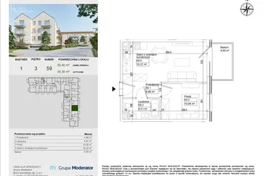 Rzut - Mieszkanie na sprzedaż 2 pokoje o powierzchni 38,38 m² - numer A59 w Aleja Mickiewicza