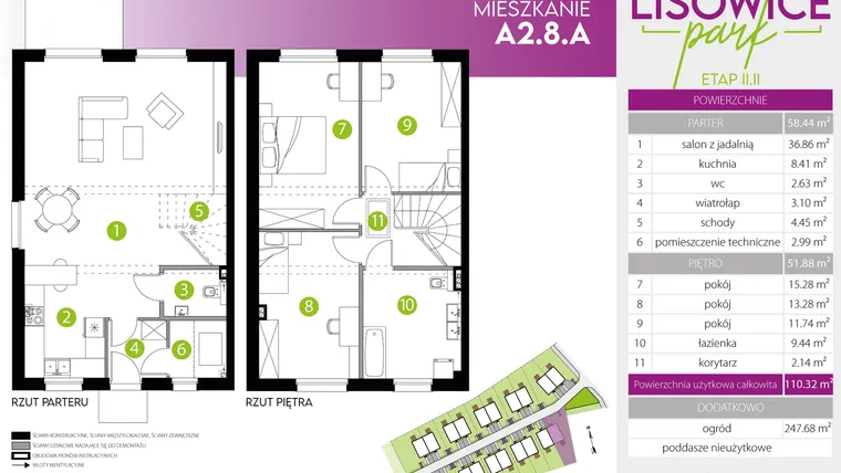 Rzut - Mieszkanie na sprzedaż 4 pokoje o powierzchni 110,32 m² - numer A.2.8.A w Lisowice Park etap 2+