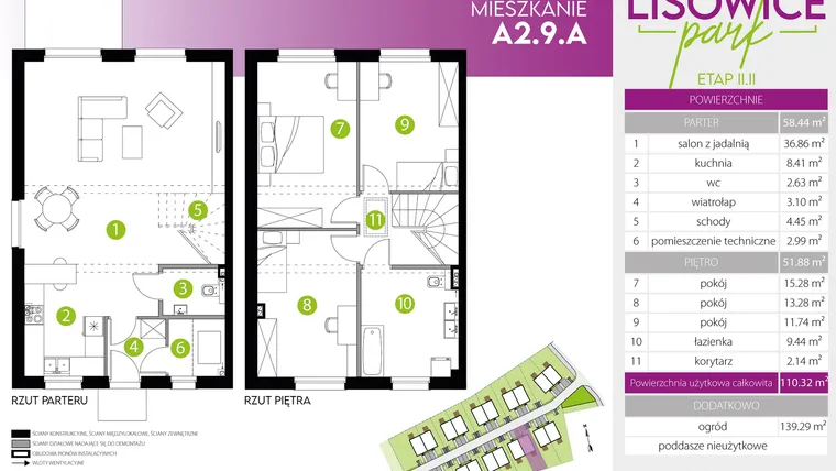Rzut - Mieszkanie na sprzedaż 4 pokoje o powierzchni 110,32 m² - numer A.2.9.A w Lisowice Park etap 2+