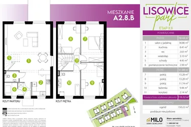 Rzut - Mieszkanie na sprzedaż 4 pokoje o powierzchni 110,32 m² - numer A.2.8.B w Lisowice Park etap 2+