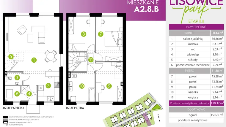 Rzut - Mieszkanie na sprzedaż 4 pokoje o powierzchni 110,32 m² - numer A.2.8.B w Lisowice Park etap 2+