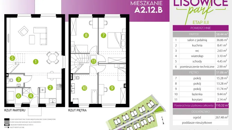 Rzut - Mieszkanie na sprzedaż 4 pokoje o powierzchni 110,32 m² - numer A.2.12.B w Lisowice Park etap 2+