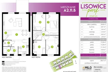 Rzut - Mieszkanie na sprzedaż 4 pokoje o powierzchni 110,32 m² - numer A.2.11.B w Lisowice Park etap 2+