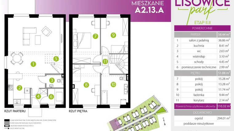 Rzut - Mieszkanie na sprzedaż 4 pokoje o powierzchni 110,32 m² - numer A.2.13.A w Lisowice Park etap 2+