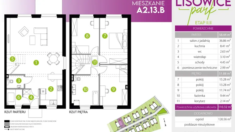Rzut - Mieszkanie na sprzedaż 4 pokoje o powierzchni 110,32 m² - numer A.2.13.B w Lisowice Park etap 2+
