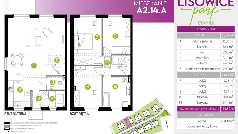 Rzut - Mieszkanie na sprzedaż 4 pokoje o powierzchni 110,32 m² - numer A.2.14.A w Lisowice Park etap 2+