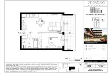 Rzut - Mieszkanie na sprzedaż 2 pokoje o powierzchni 43,84 m² - numer B10 w Kazimierza Wielkiego 42A etap II