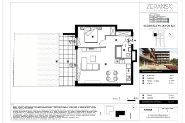 Rzut - Mieszkanie na sprzedaż 2 pokoje o powierzchni 46,41 m² - numer B07 w Kazimierza Wielkiego 42A etap II