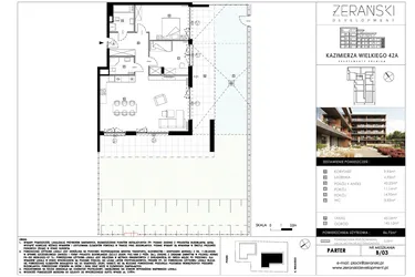 Rzut - Mieszkanie na sprzedaż 3 pokoje o powierzchni 86,72 m² - numer B03 w Kazimierza Wielkiego 42A etap II