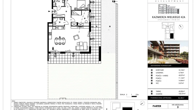 Rzut - Mieszkanie na sprzedaż 3 pokoje o powierzchni 86,48 m² - numer B03 w Kazimierza Wielkiego 42A etap II