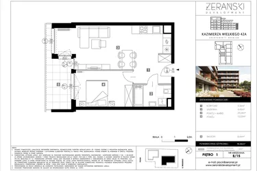 Rzut - Mieszkanie na sprzedaż 2 pokoje o powierzchni 46,86 m² - numer B15 w Kazimierza Wielkiego 42A etap II