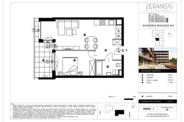 Rzut - Mieszkanie na sprzedaż 2 pokoje o powierzchni 46,73 m² - numer B15 w Kazimierza Wielkiego 42A etap II