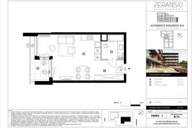 Rzut - Mieszkanie na sprzedaż 1 pokój o powierzchni 36,78 m² - numer B16 w Kazimierza Wielkiego 42A etap II