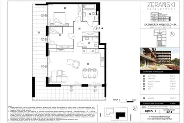 Rzut - Mieszkanie na sprzedaż 3 pokoje o powierzchni 86,89 m² - numer B14 w Kazimierza Wielkiego 42A etap II