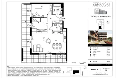 Rzut - Mieszkanie na sprzedaż 3 pokoje o powierzchni 86,73 m² - numer B14 w Kazimierza Wielkiego 42A etap II